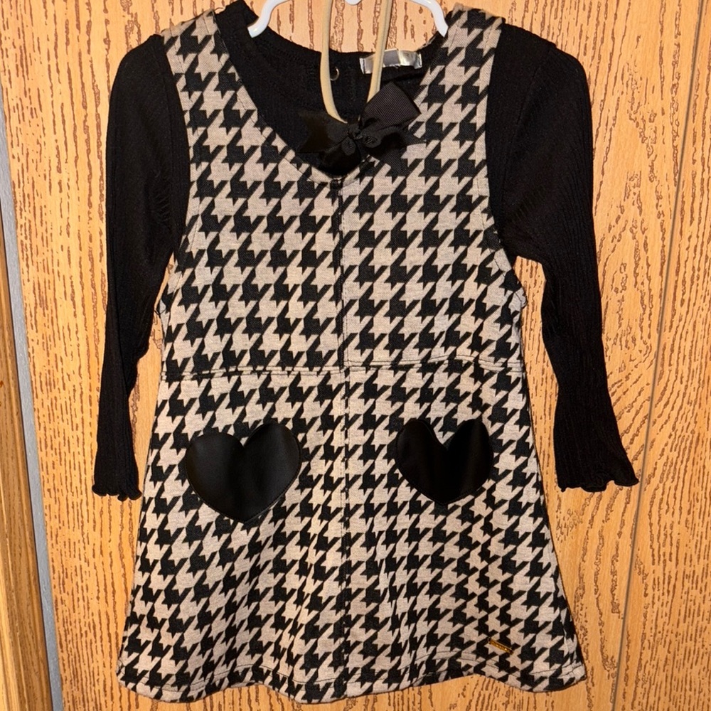 Tahari Black and Cream Houndstooth Kids Dress